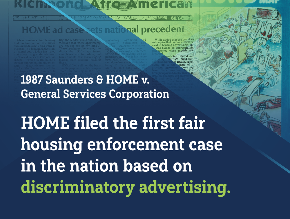 Collage of an ad and newspaper from the Saunders and HOME v. General Services case.